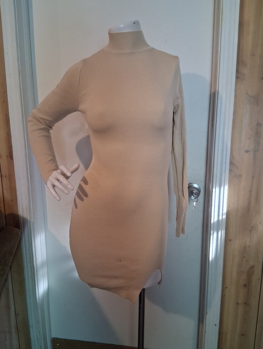 Windsor Women’s Long Sleeve Bodycon Sweater Dress in Beige Sz XL